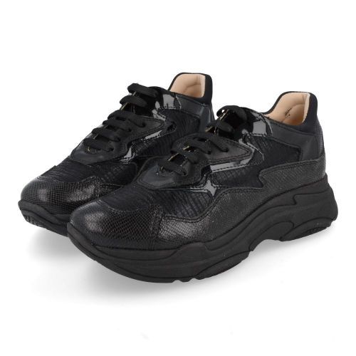 Florens sneakers Zwart Meisjes ( - zwarte sneaker met lak accentenF8781) - Junior Steps